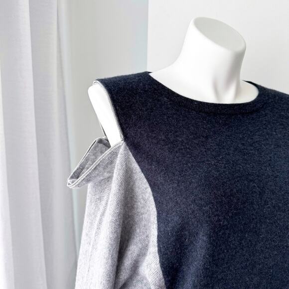 Autumn Cashmere Grey Zip Shoulders Long Dolman Sleeves Slouchy Sweater Large - Picture 3 of 8